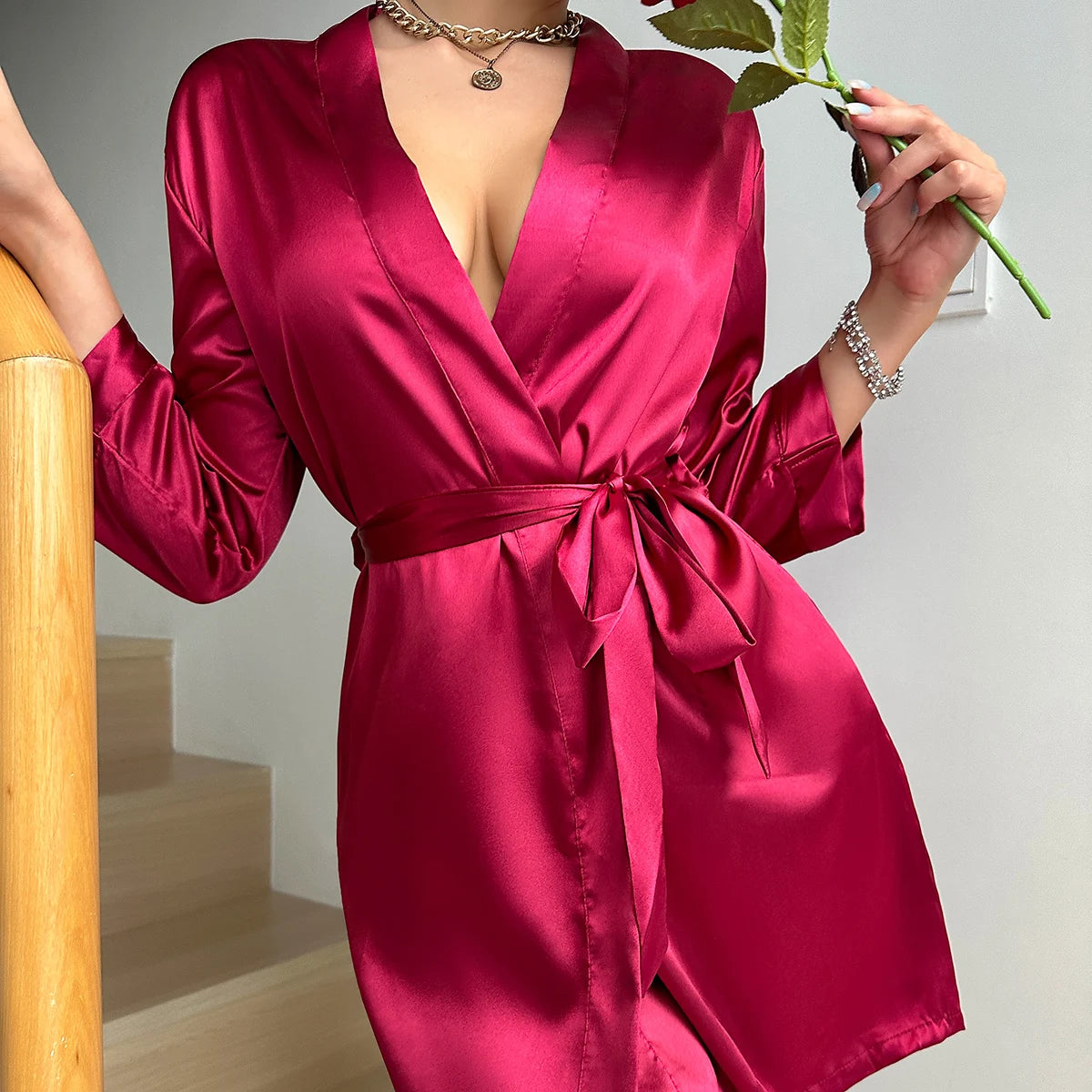 Lace-up Bathrobe Sexy Morning Gown Home Dress