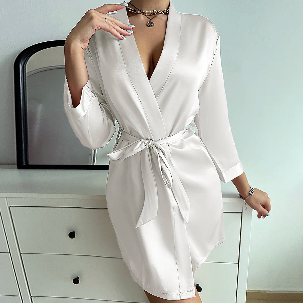 Lace-up Bathrobe Sexy Morning Gown Home Dress