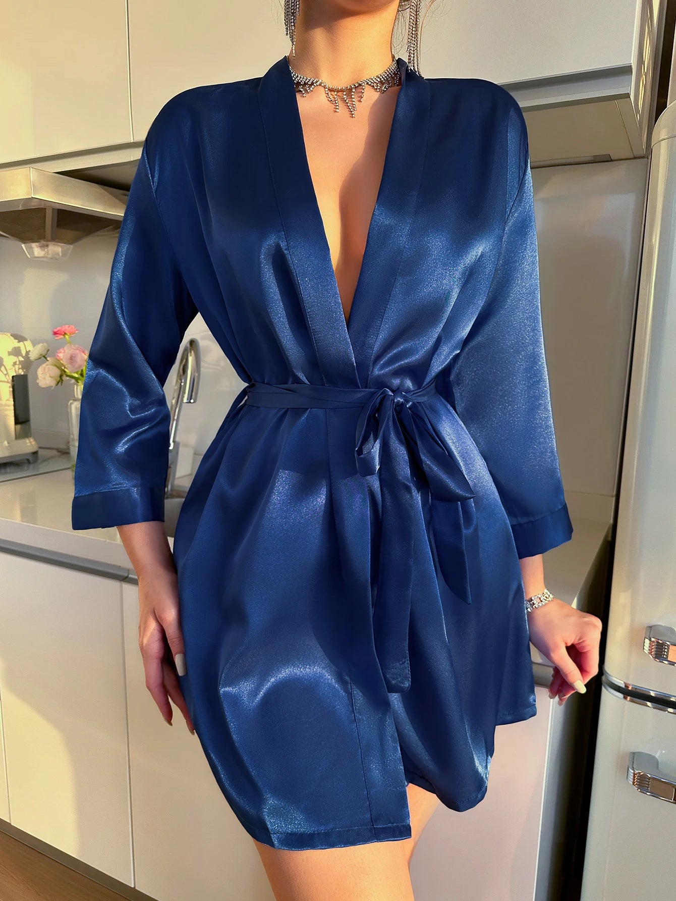 Lace-up Bathrobe Sexy Morning Gown Home Dress