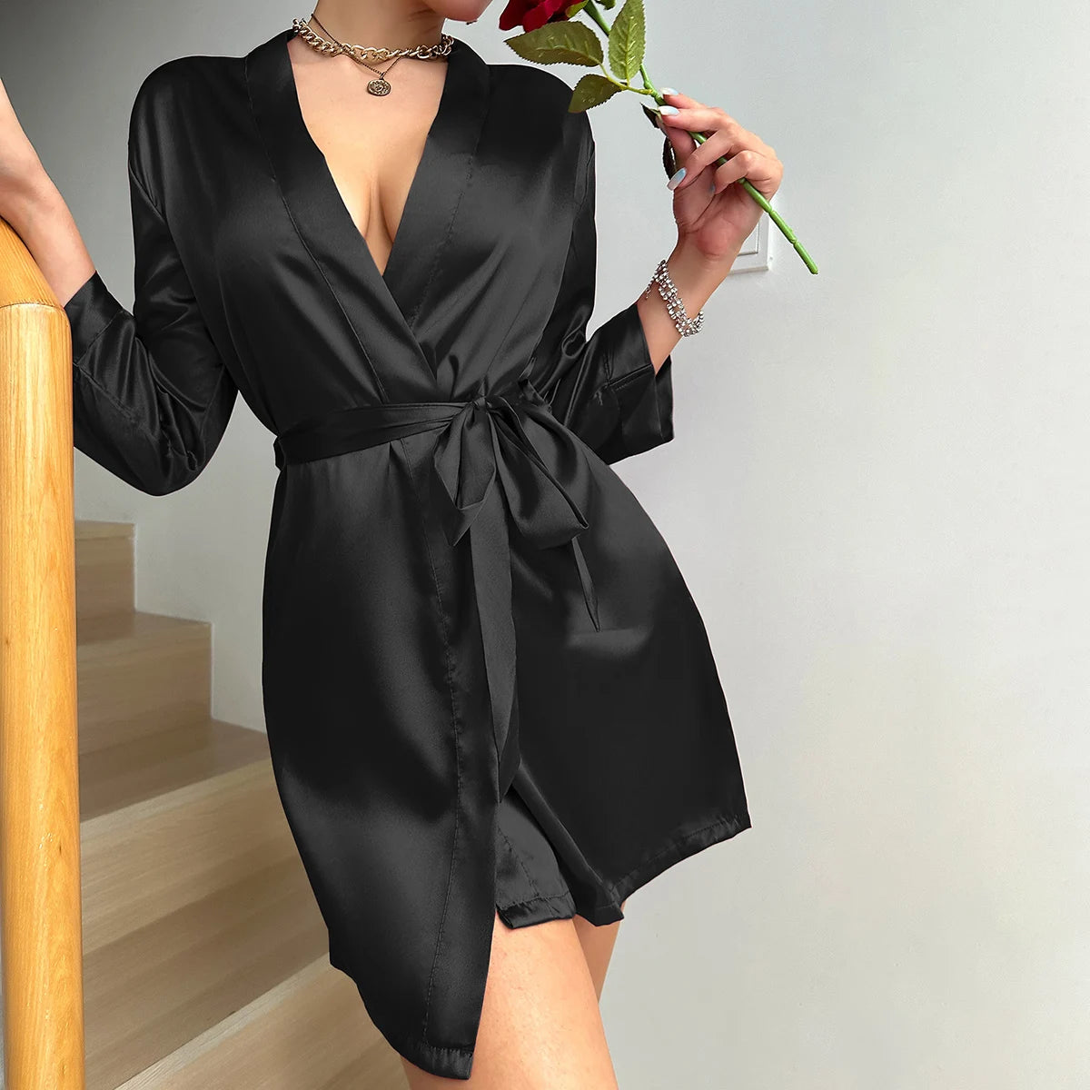 Lace-up Bathrobe Sexy Morning Gown Home Dress