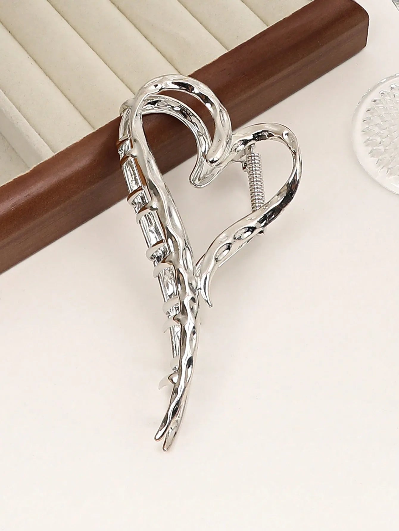 Silver Heart Hair Claw Clips