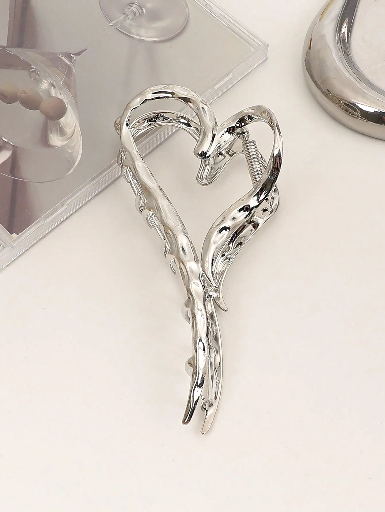 Silver Heart Hair Claw Clips