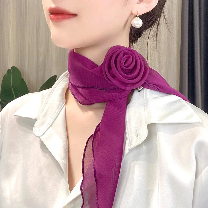 Floral Chiffon Solid Color Scarf